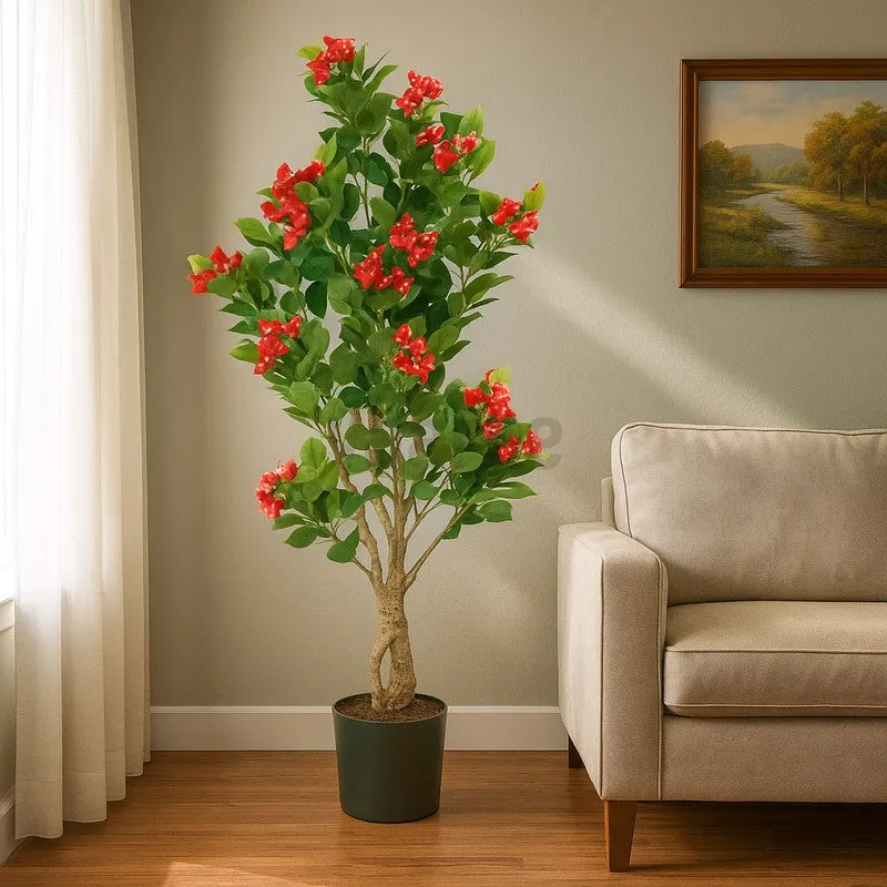 Faux Realtouch Red Bougainvillea Plant With Black Plastic Pot - 4.1 Feet media 3