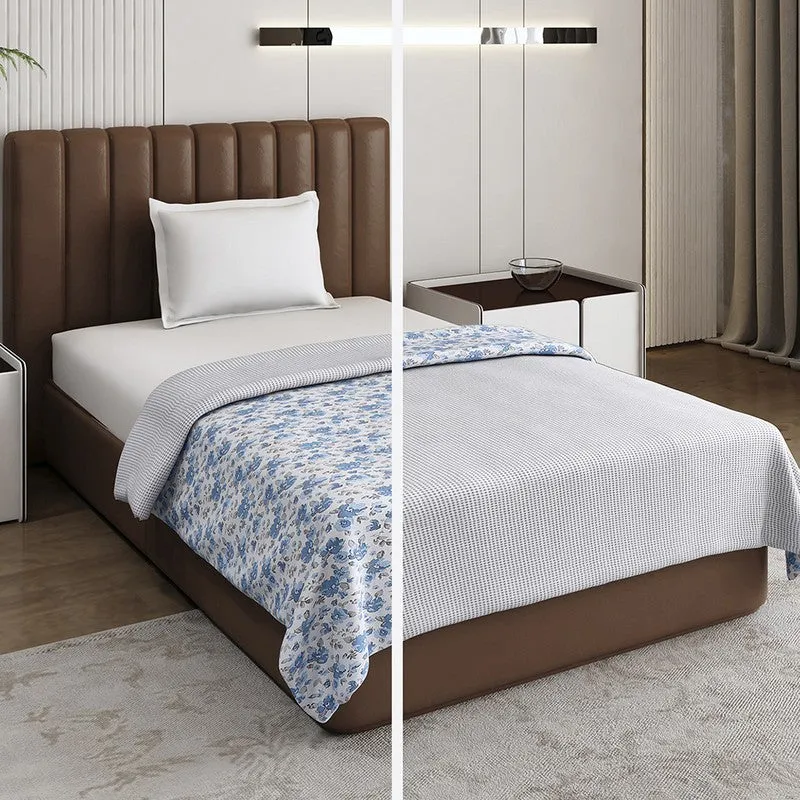 Monte Carlo Bloomeri Floral Polycotton Reversible Dohar (Blue) - 150 GSM media 3