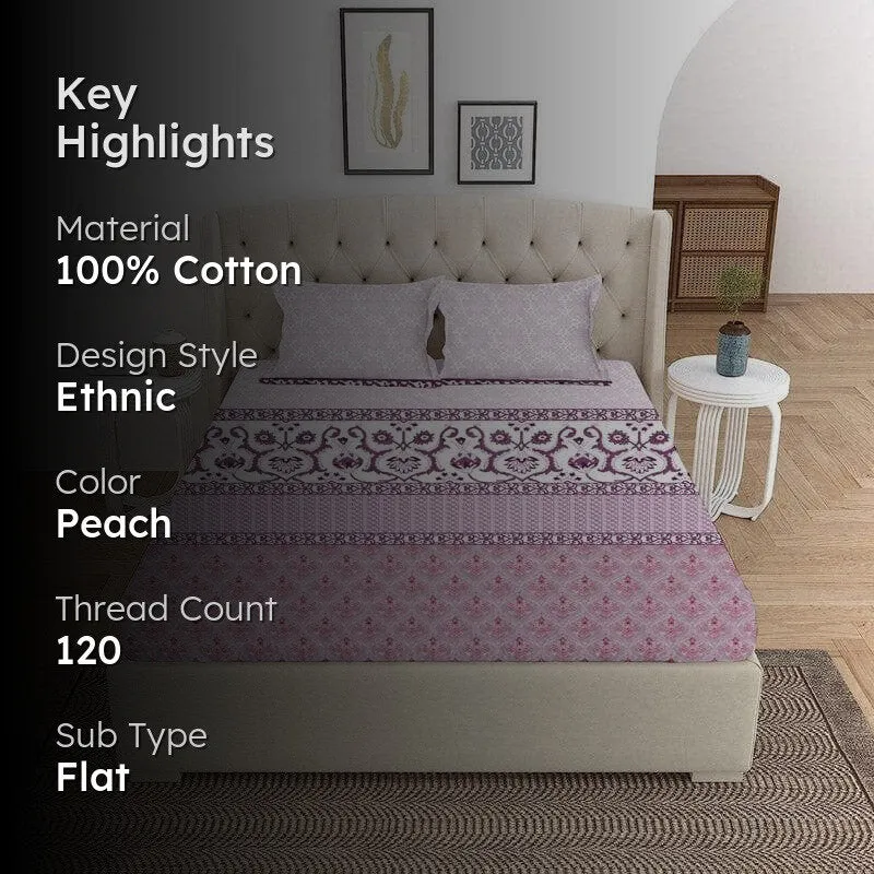 Iris Printed Cotton Bedsheet (Pink) - 120 TC media 2