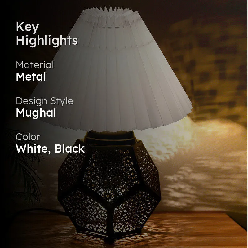 French Pleat Hex Metal Table Lamp - White,Black media 2
