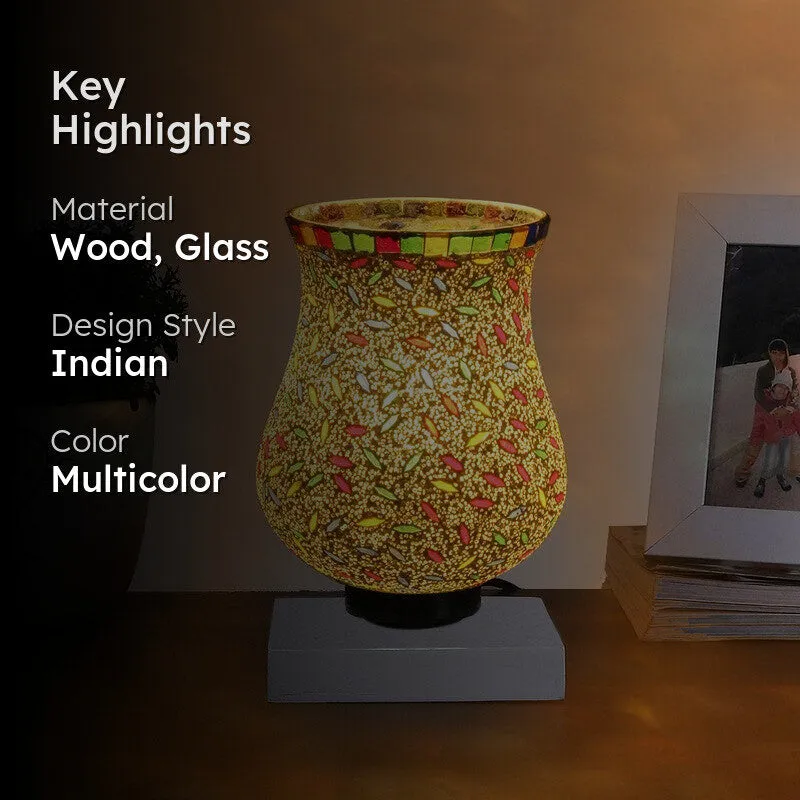 Galaxy Mosaic Glass Table Lamp With Wooden Base - Multicolor media 2