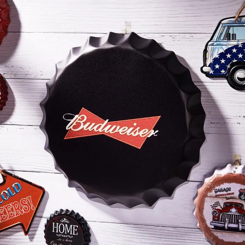 Budweiser Black Bottle Cap Metal Wall Accent media 1