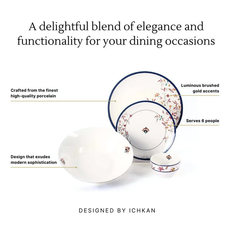 Classic Motif 24k Gold Brushed Dinner Set (White,Blue)- 27 Piece Set media 11