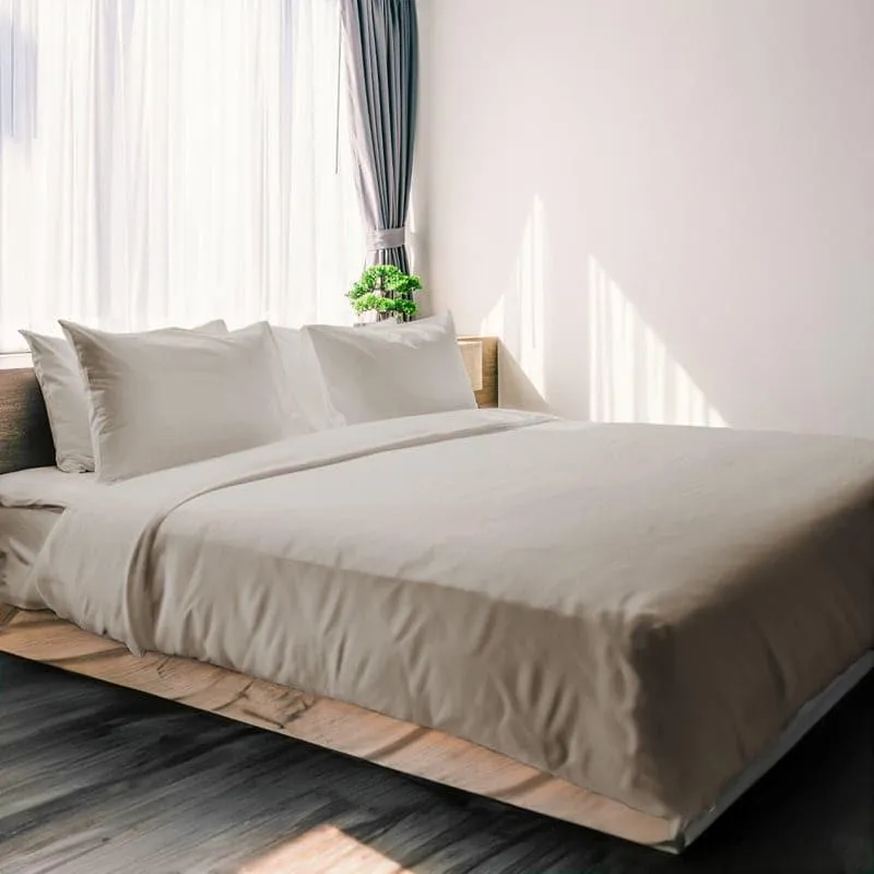 Zuma Solid Cotton Bedsheet (Beige) - 1000 TC media 6