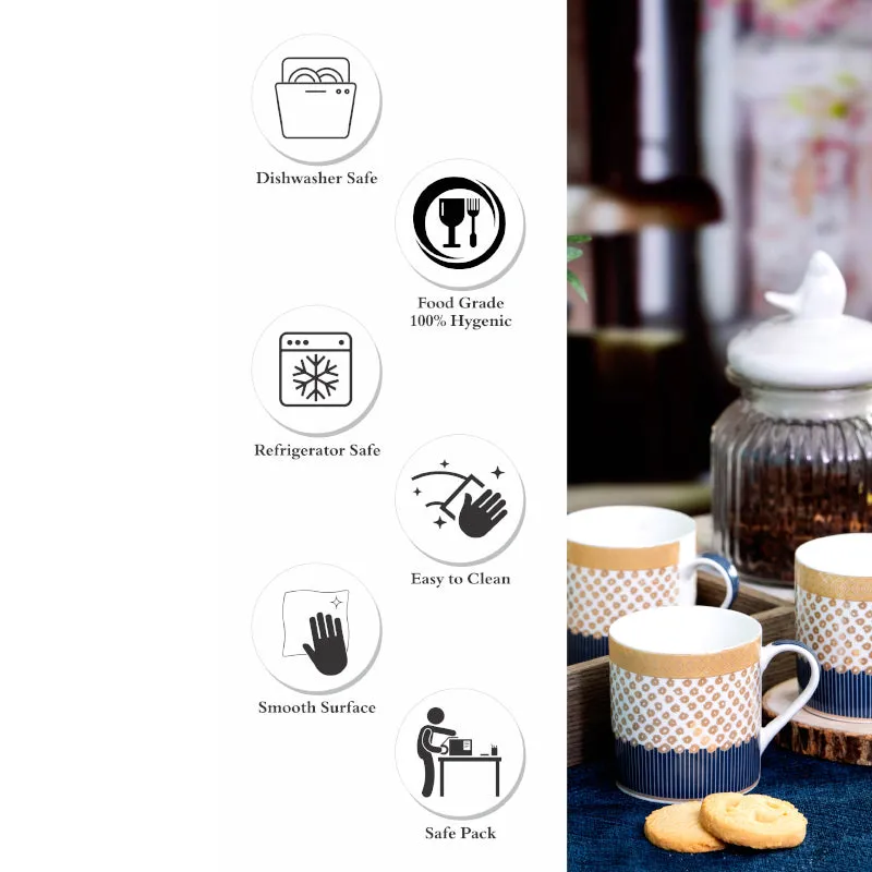 Sonaki Giselle Charm Bone China Tea Cup Gold & Blue (210 mL Each) - Set Of Six media 4