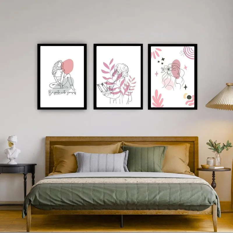 Pink Persona Paper Wall Painting With Frame - Black media 1