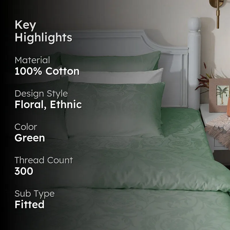 Bloom Bold Fitted Jacquard Cotton Bedsheet (Sage Green) - 300 TC media 2