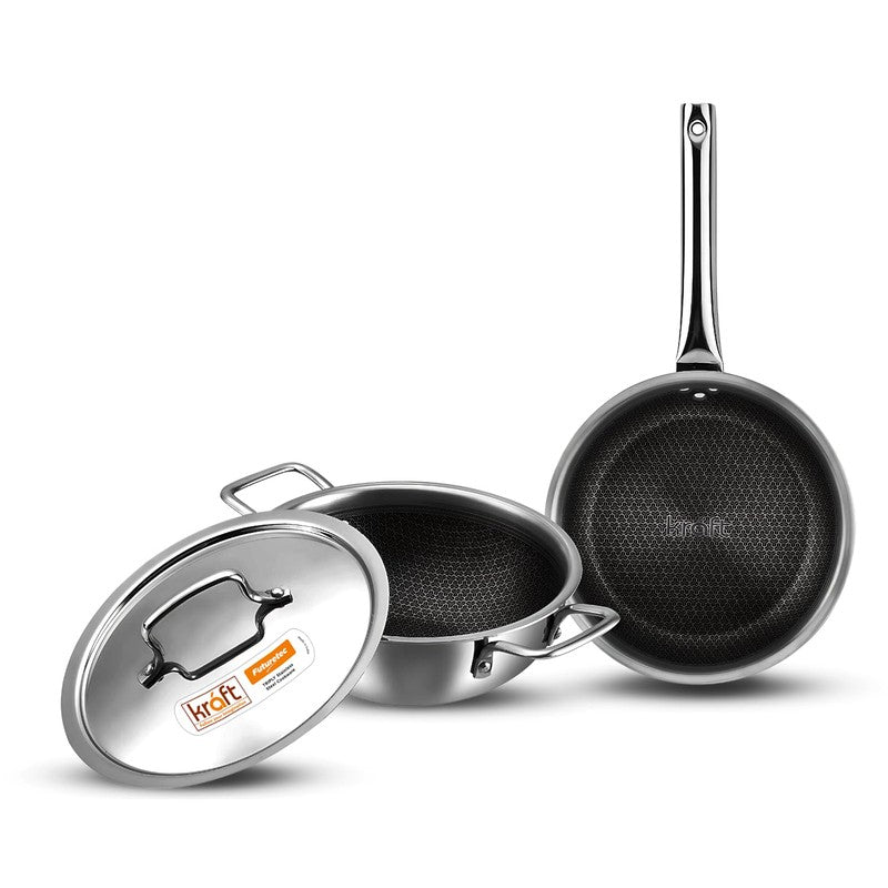 Kraft Sizzle Mate Kadhai and Frying Pan with Lid (2400 mL & 1600 mL) - Two Piece Set media 3