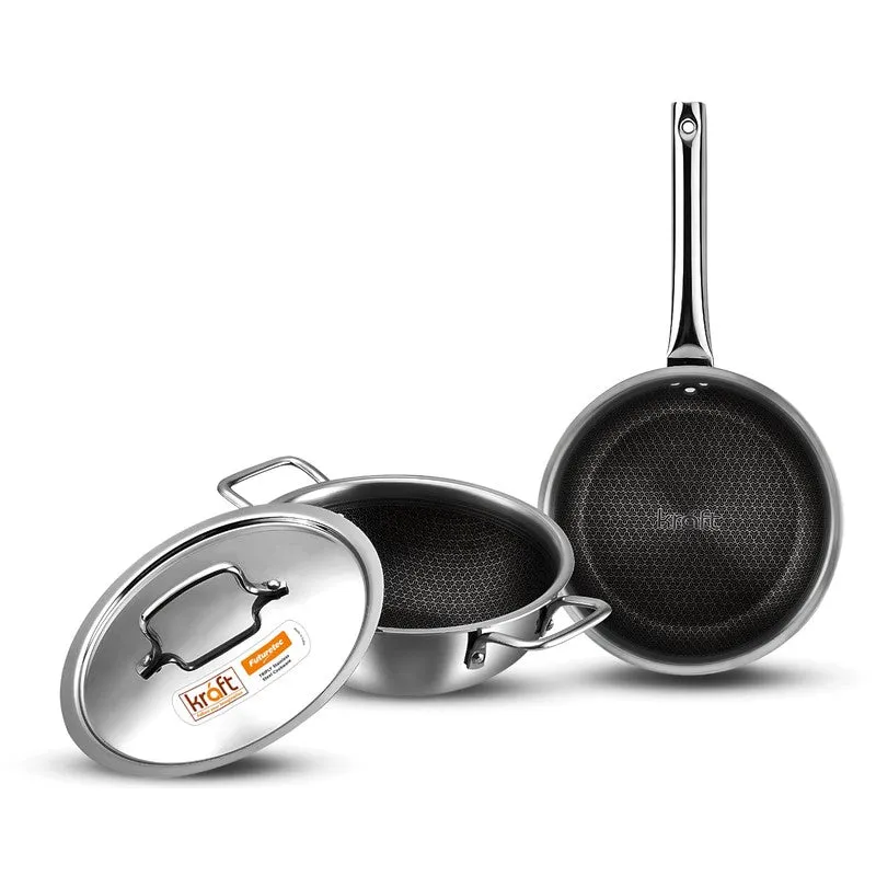 Kraft Sizzle Mate Kadhai and Frying Pan with Lid (2400 mL & 1600 mL) - Two Piece Set media 3