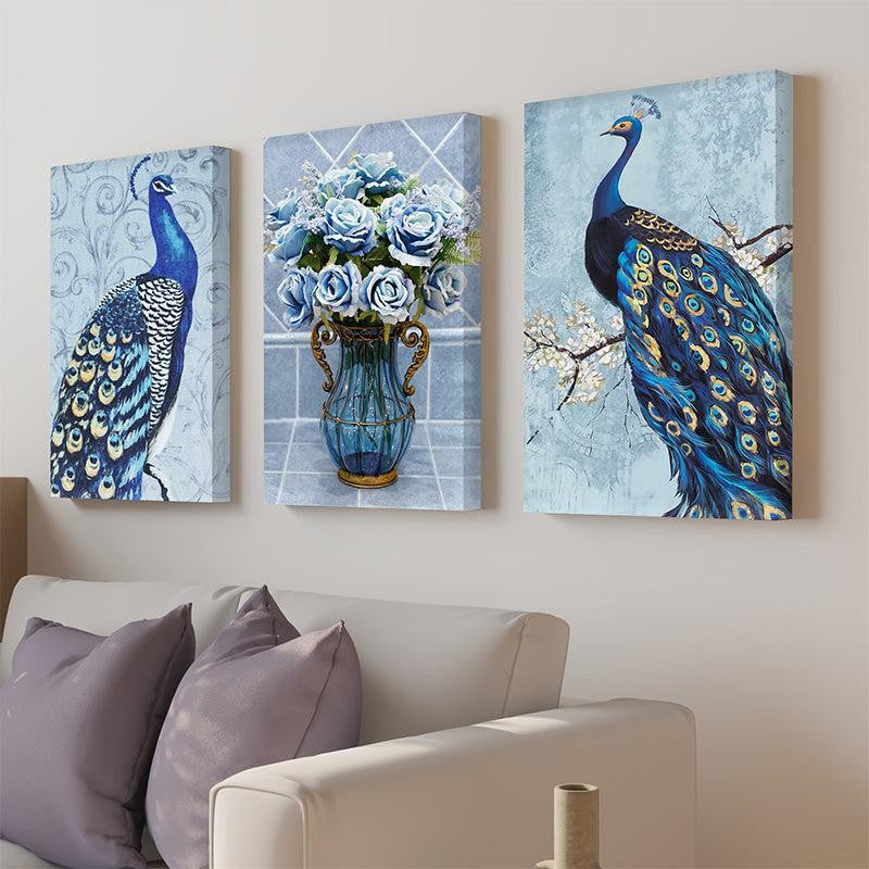 Peacock Call Canvas Wall Painting - Set Of Three
