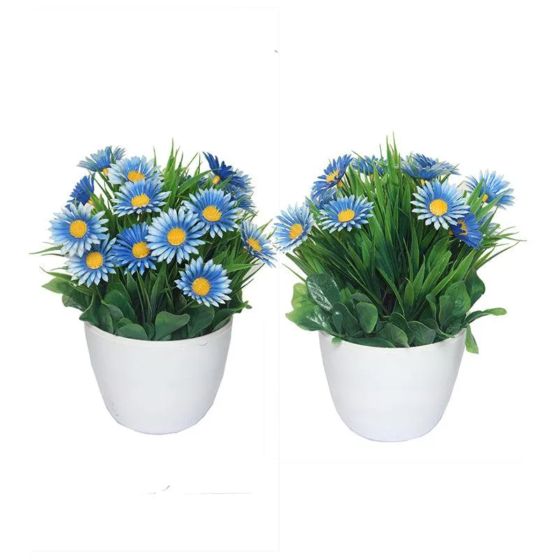 Faux Blue Daisy Plant With Black Plastic Pot - Set Of Two media 3