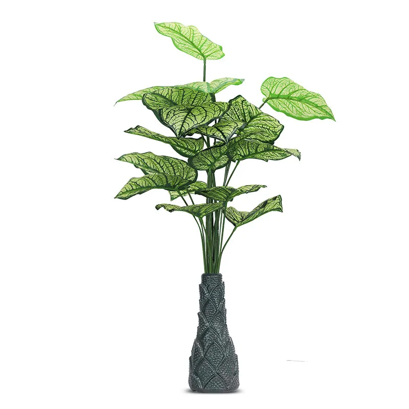 Infinita Artificial Caladium With Black Plastic Pot (Green & White) - 3 Feet media 3