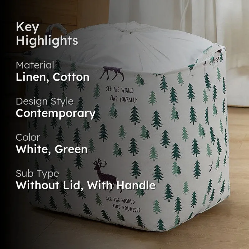 Foldable Fabric Laundry Basket Deer & Pine Tree Print Storage Bin media 2