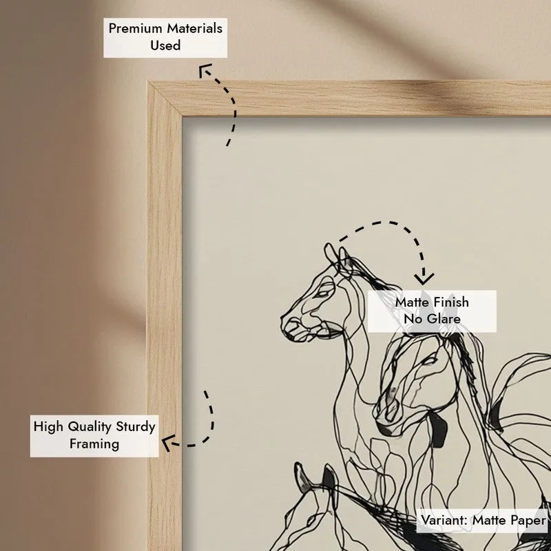 Horse Rhythm Wall Painting With Brown Frame media 9