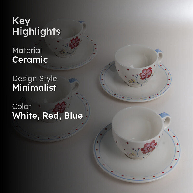 Gloria Handpainted Ceramic Cup & Saucer (180 ML) - Eight Piece Set media 2