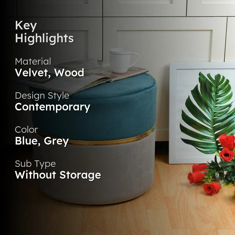 Dualtone Solid Velvet Pouffe - Blue & Grey media 2