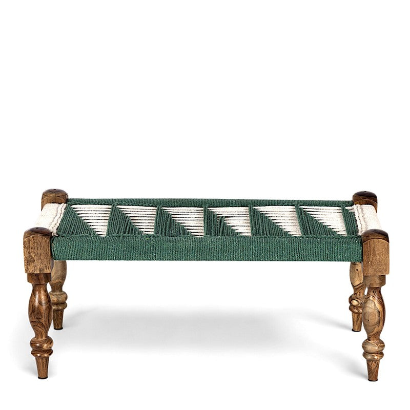 Firox Sheesham Wooden Bench - Green,White media 3