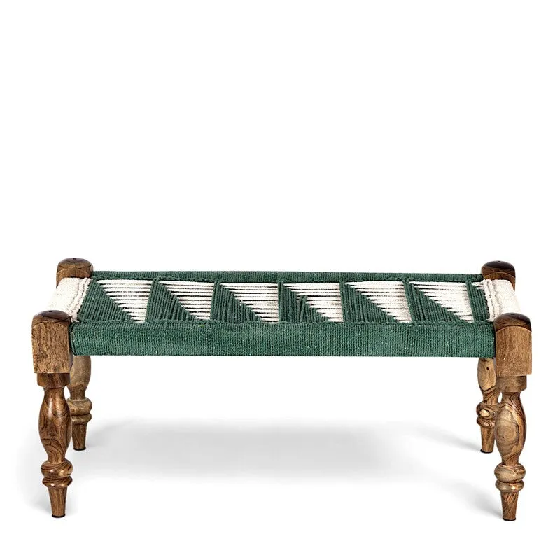 Firox Sheesham Wooden Bench - Green,White media 3