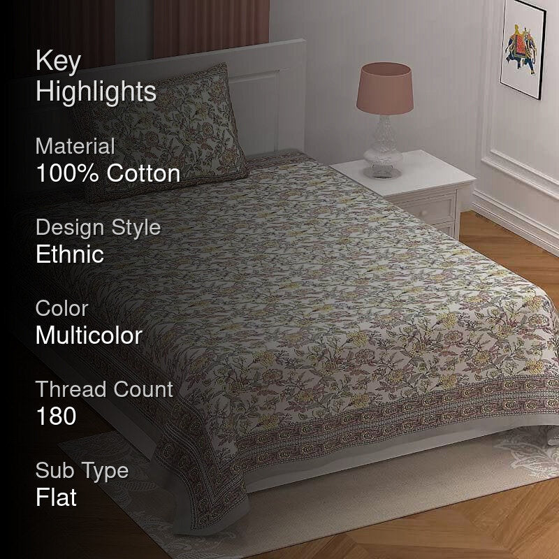 Floral Print Panache Cotton Bedsheet  - 180 TC media 2