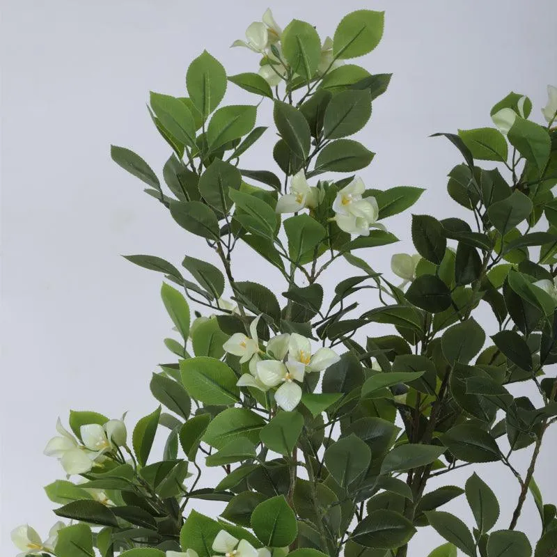 Faux Bougainville Plant With Black Plastic Pot (5.91 ft) - Green & White media 4