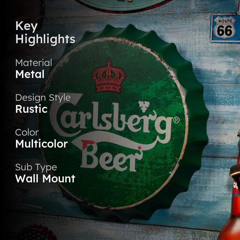 Carlsberg Beer Rust Bottle Cap Metal Wall Accent media 2