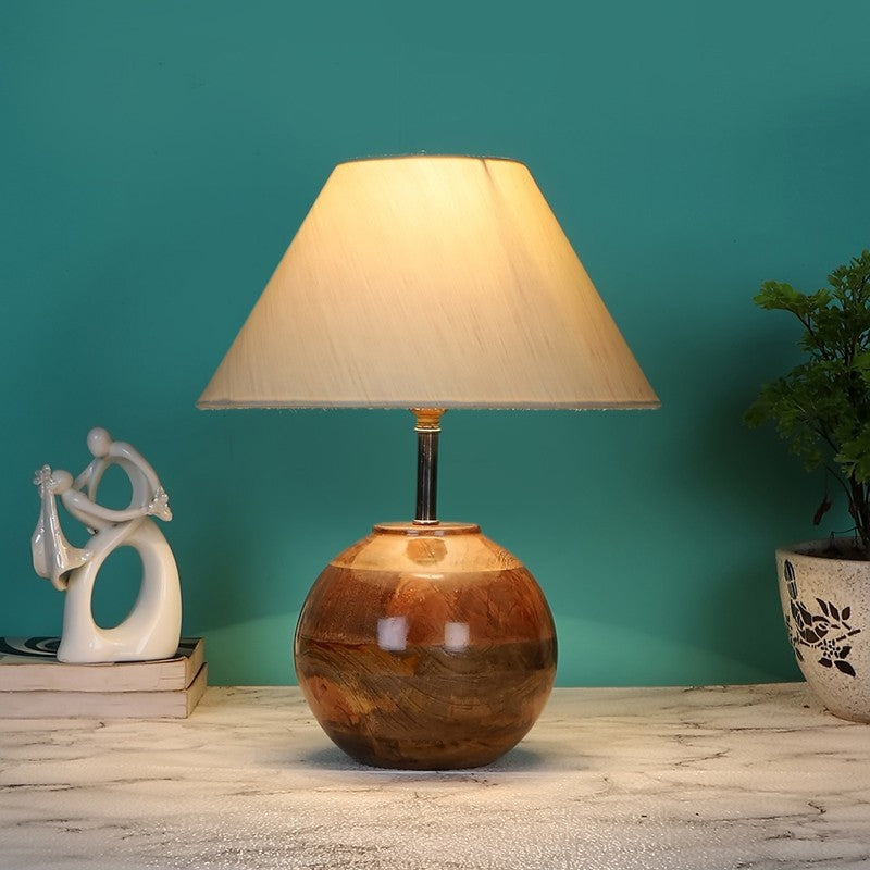 Auryon Cotton Table Lamp With Wooden Base