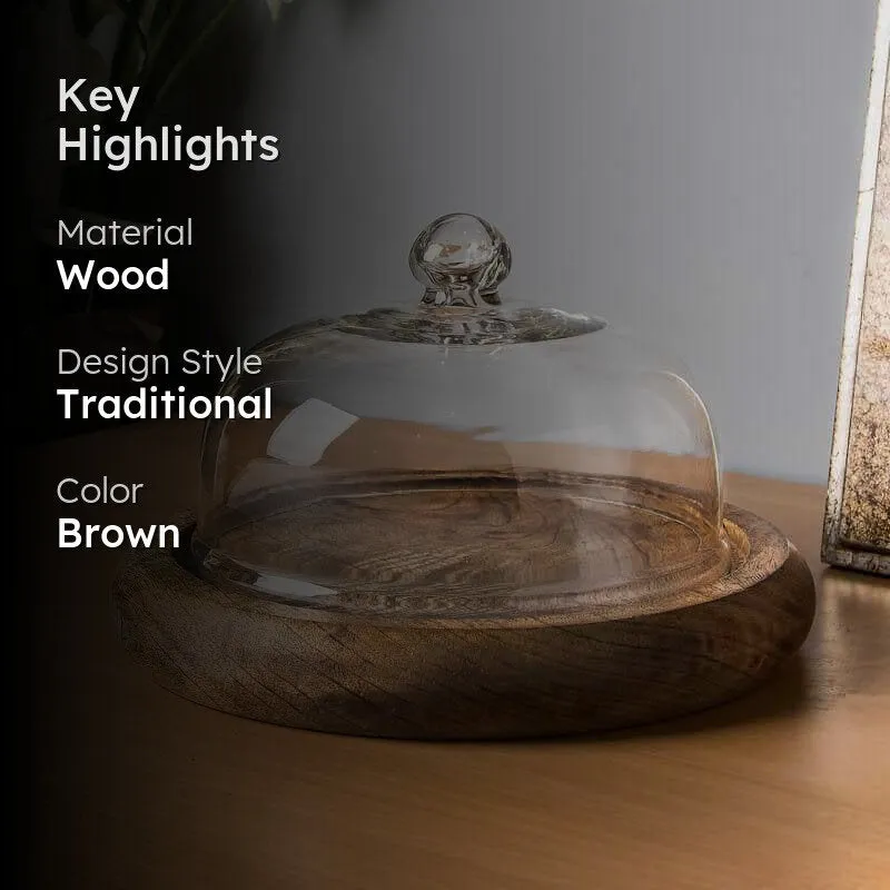 Marito Dessert Platter with Glass Cloche - Natural Wood media 2