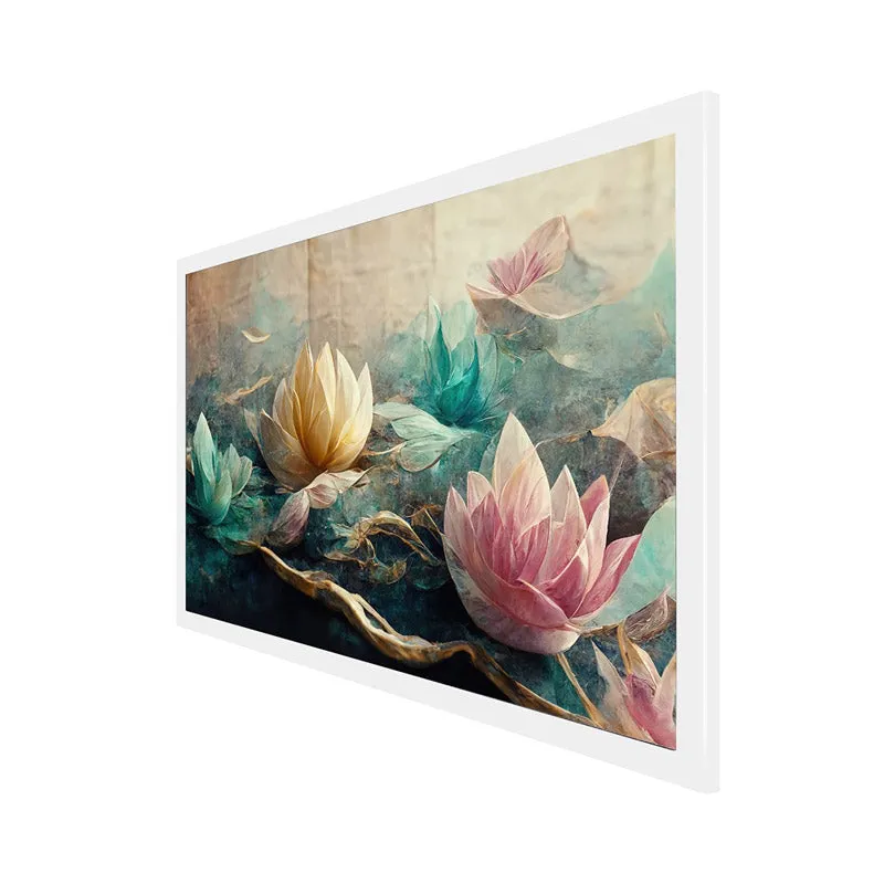 Lotus Gardenia Floral Wall Painting With Frame media 7