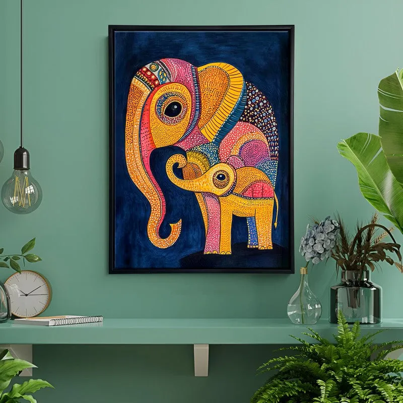Gond Elephant Canvas wall Painting With Wooden Frame media 1