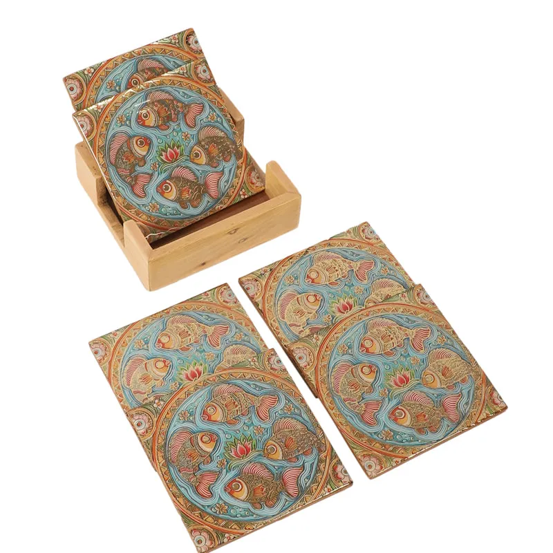 Matsyara Wooden Coaster with Stand - Seven Piece Set media 3