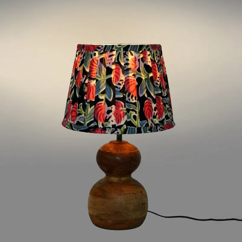 Floral Noir Wooden Base Cotton Table Lamp - Multicolor media 4