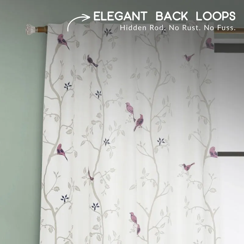 Tranquebar Home Nature Wings Cotton Curtains(Pink) - Set Of Two media 7