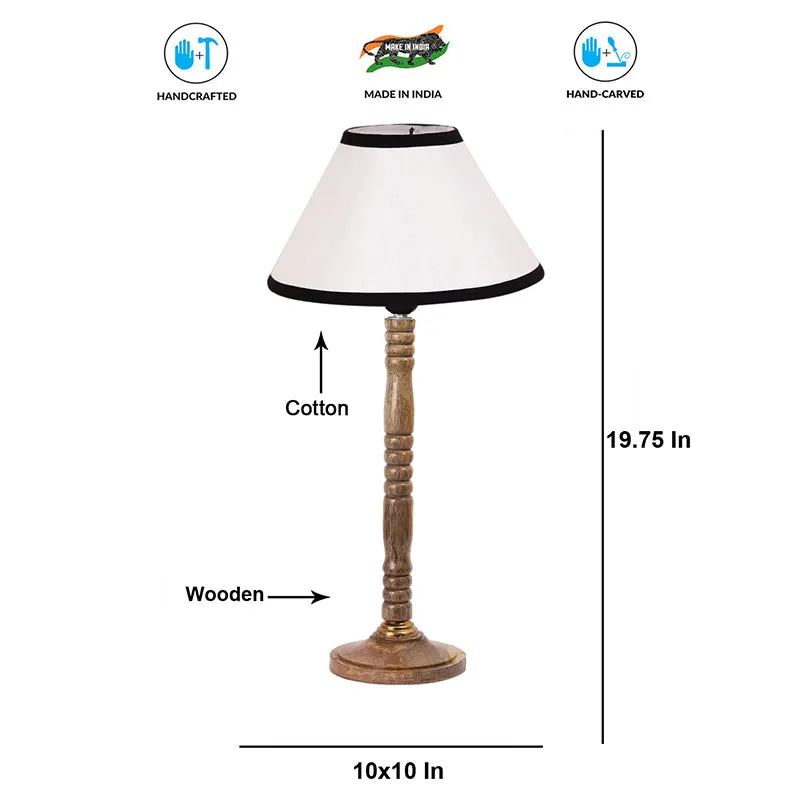 Monochrome Edge Table Lamp With Carved Wooden Base - White,Brown media 6