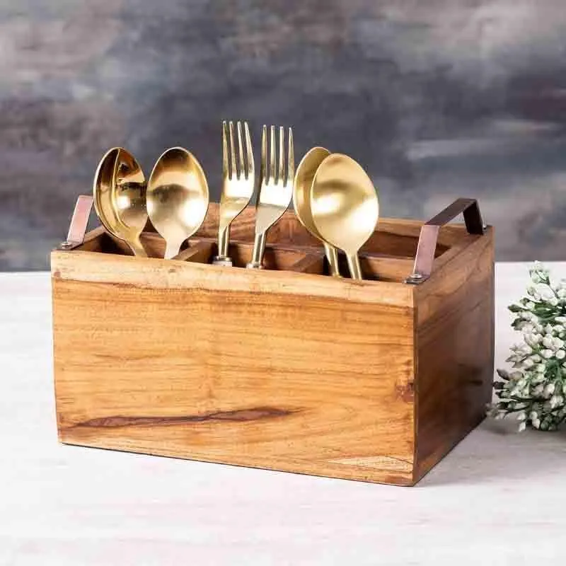 Cedar Cutlery Holder - Brown & Bronze media 1
