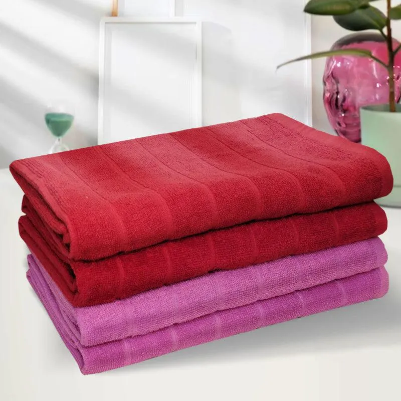 Sarda Bath Towel (Red & Purple) - Set Of Four media 1