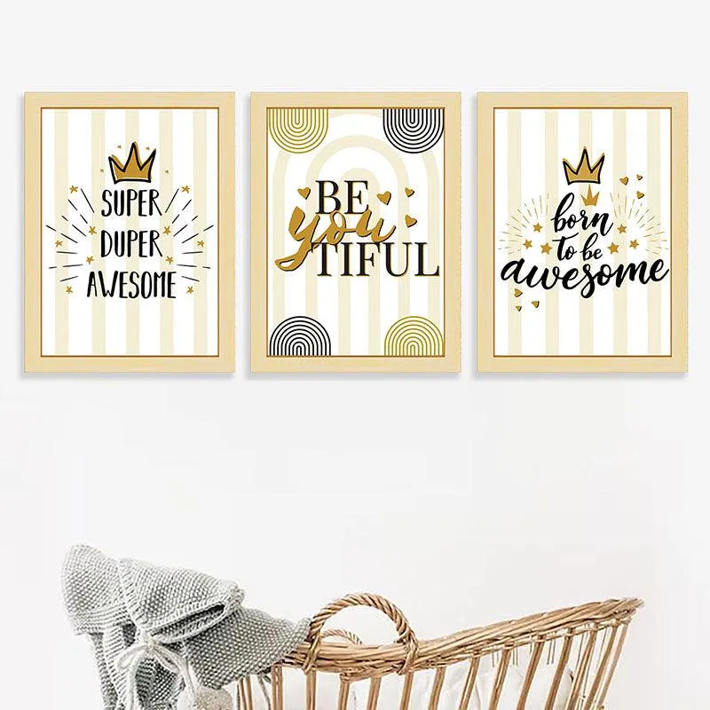 Born To Awesome Striped Wall Art - Set Of Three media 1