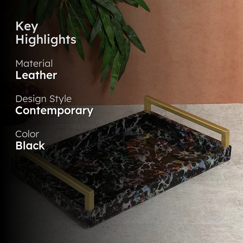 Ave Leather Serving Tray - Black & Gold media 2