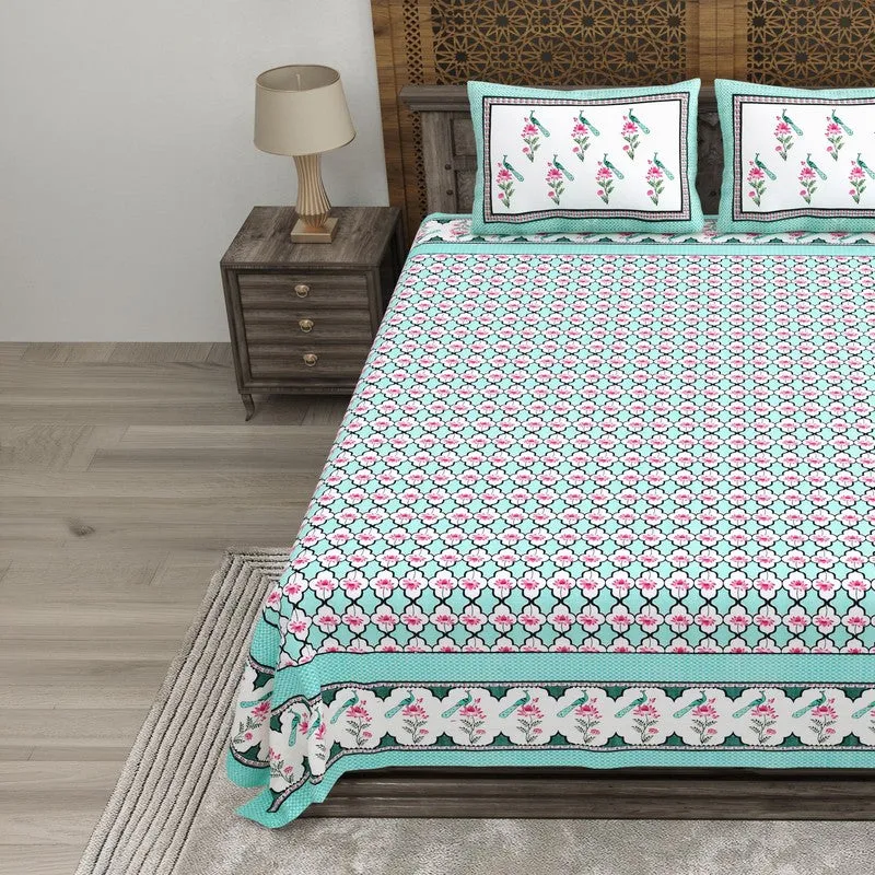 Patternza Cotton Bedsheet (Blue,Pink) - 240 TC media 1