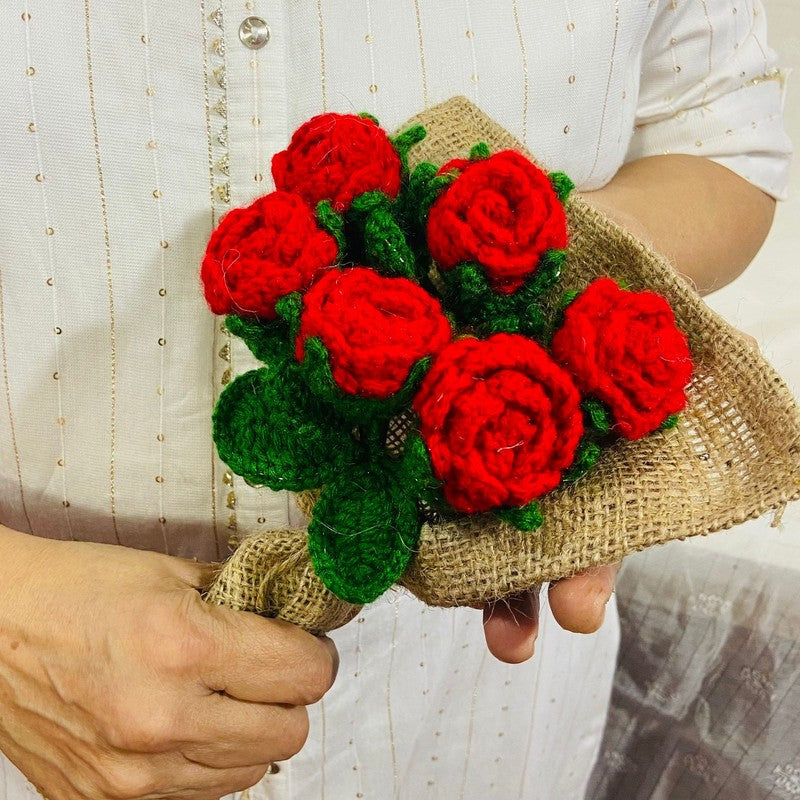 Crochet Handmade Rose Bouquet (Red,Orange) - Set Of Six media 6