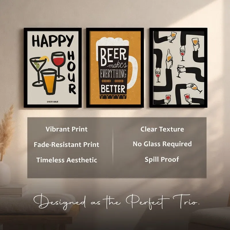 Happy Hour Paper Wall Painting With Frame - Set Of Three media 7