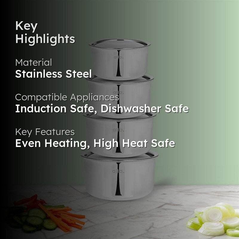 Gusto Stainless Steel Pot With Lid (1100, 1700, 2300, 3800 mL) - Set Of Four media 2