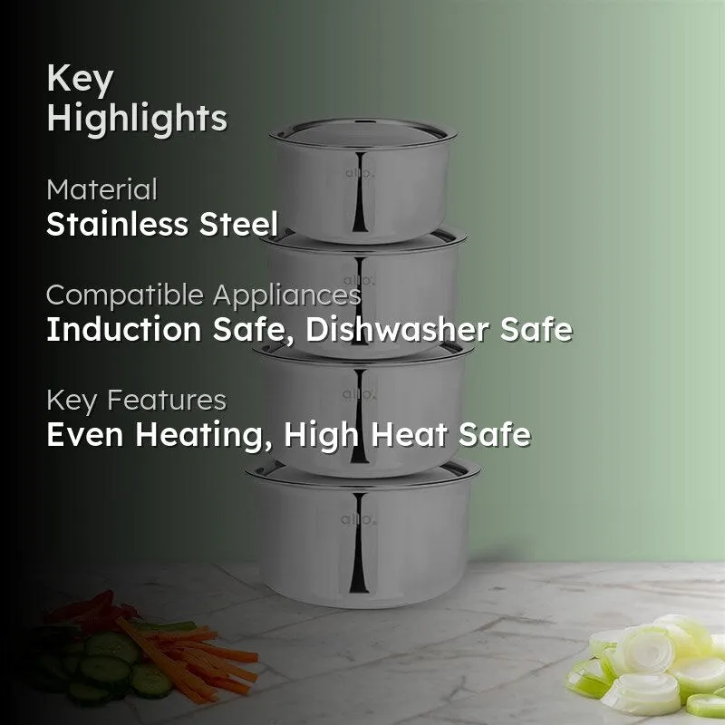 Gusto Stainless Steel Pot With Lid (1100, 1700, 2300, 3800 mL) - Set Of Four media 2