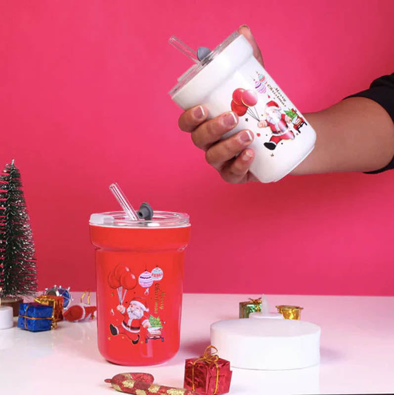 Mistle-Sip Christmas Travel Mug With Straw - White media 5