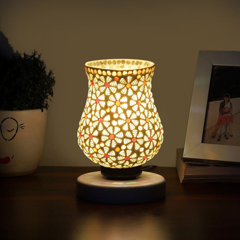 Astriva Mosaic Glass Table Lamp With Wooden Base - Multicolor