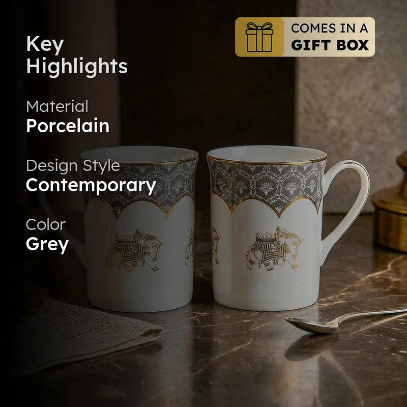 Gilded Legacy Classic 24k Gold Brushed Porcelain Coffee Mug (280 mL Each/Grey) - Set Of Four media 2