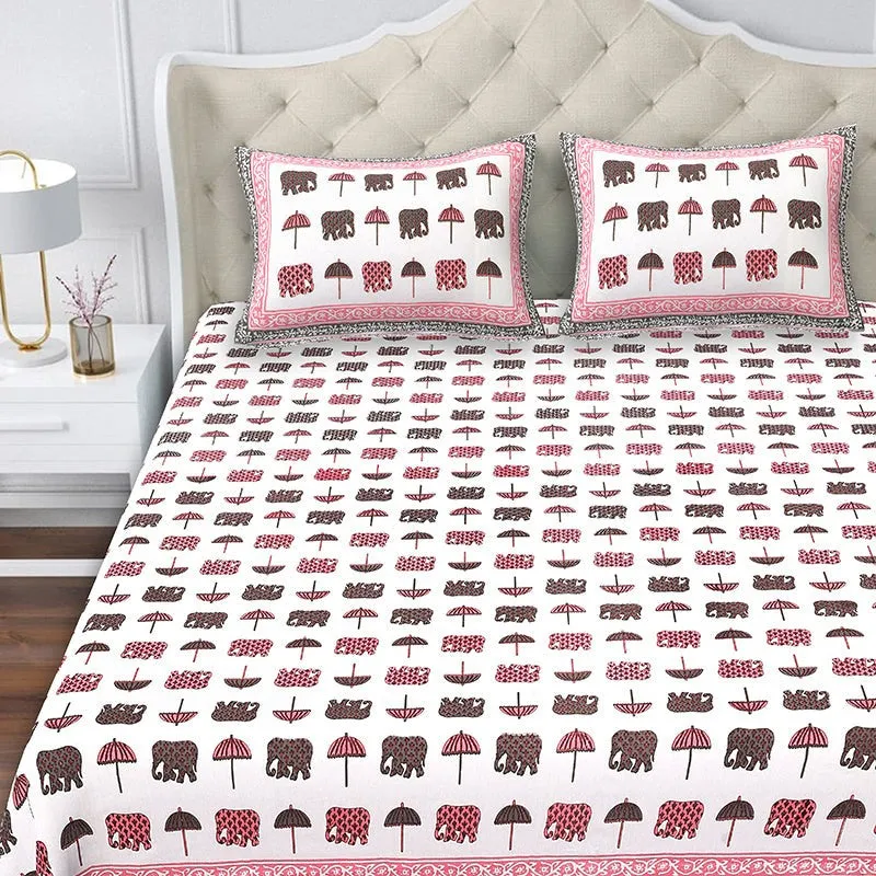 Hastina Parade Cotton Bedsheet (Pink, Grey) - 180 TC media 4