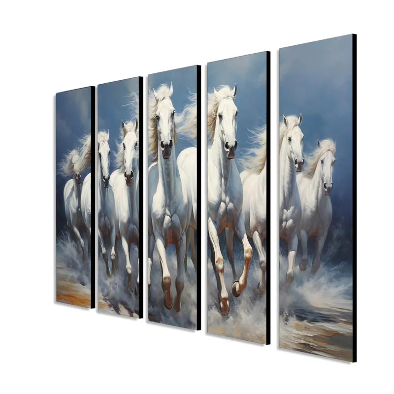 White Horse Stride Wall Painting - Set Of Five media 6