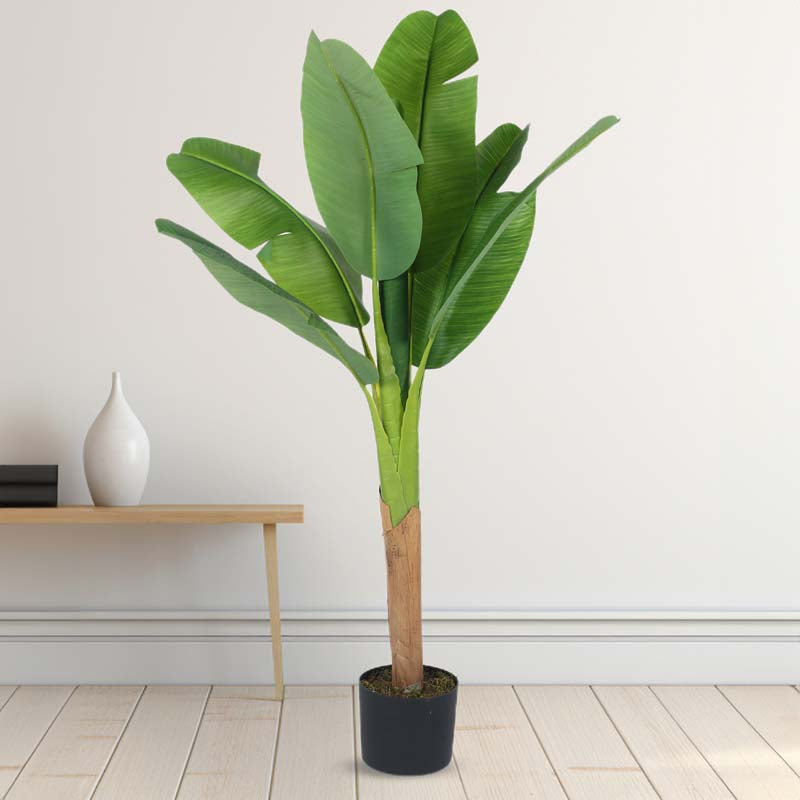 Faux Lush Banana Plant With Black Plastic Pot - 4 Feet media 3