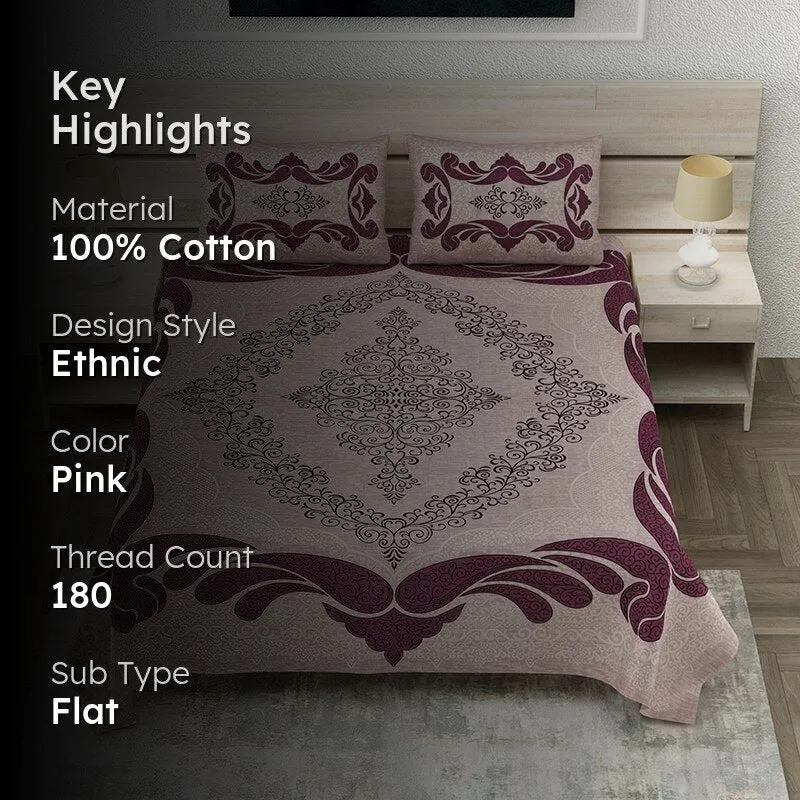 Aarna Artistry Ethnic Cotton Bedsheet (Pink) - 150 TC media 2