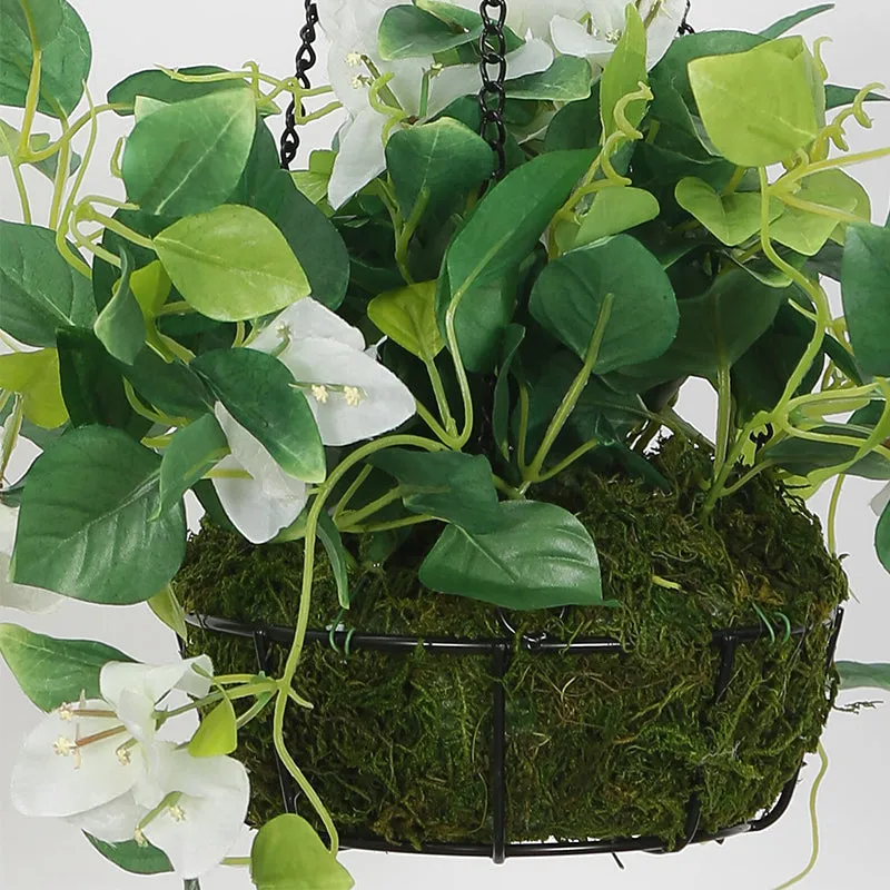 Faux Bougainville In Hanging Basket (White) media 3